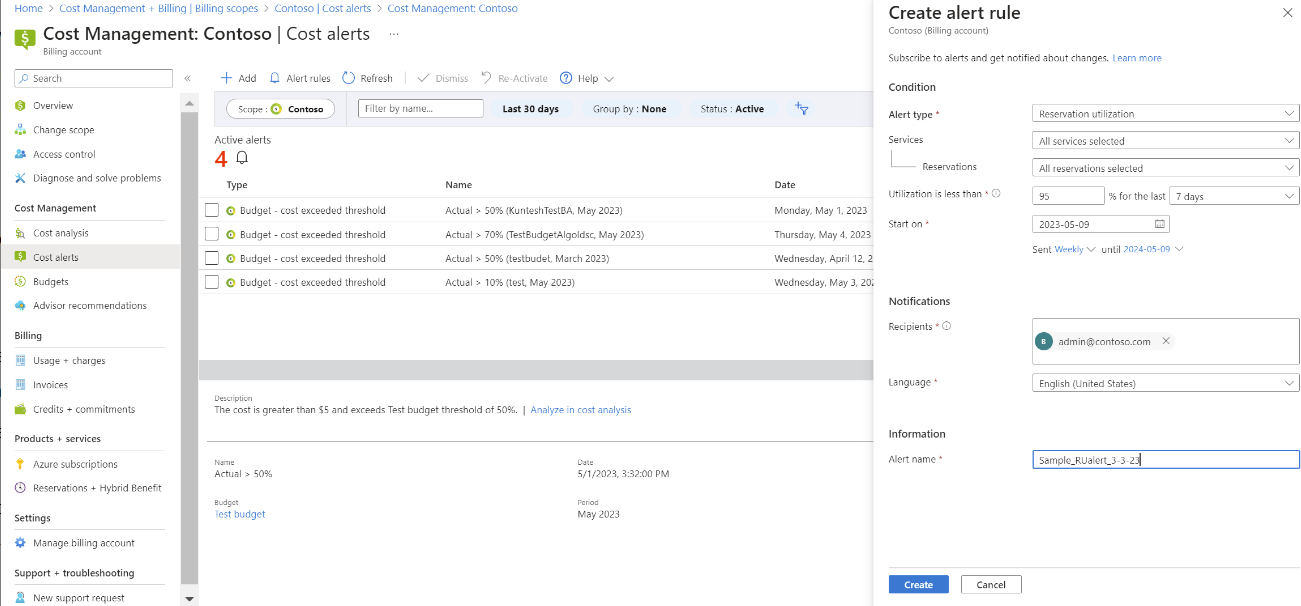 Reservas do Azure - Otimize suas compras com alertas de Utilização